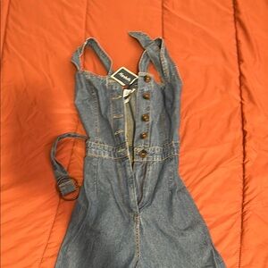 Marshalls Blue Denim Jumpsuit with Adjustable Straps and Waist Tie